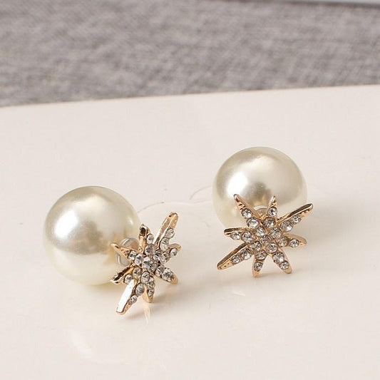 Elegant Pearl & Crystal Star Earrings