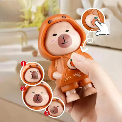Cute Capybara Hoodie Face-Changing Toy with Keychain – Collectible Expression Figure