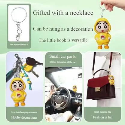 Shin-chan Yellow Hoodie Face-Changing Keychain Toy – Cute Cartoon Collectible