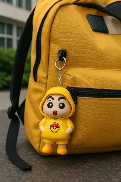 Shin-chan Yellow Hoodie Face-Changing Keychain Toy – Cute Cartoon Collectible
